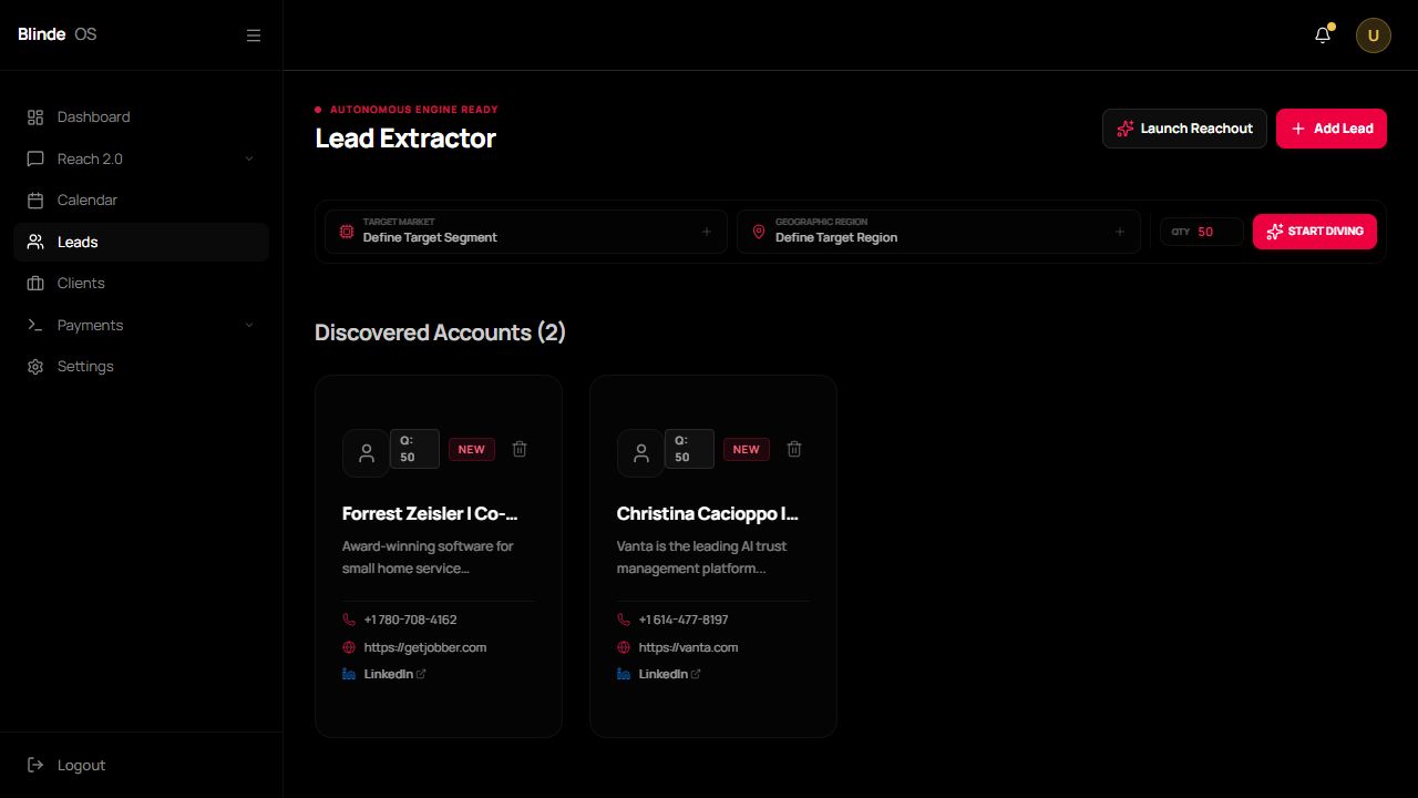 Blind OS lead extractor screen
